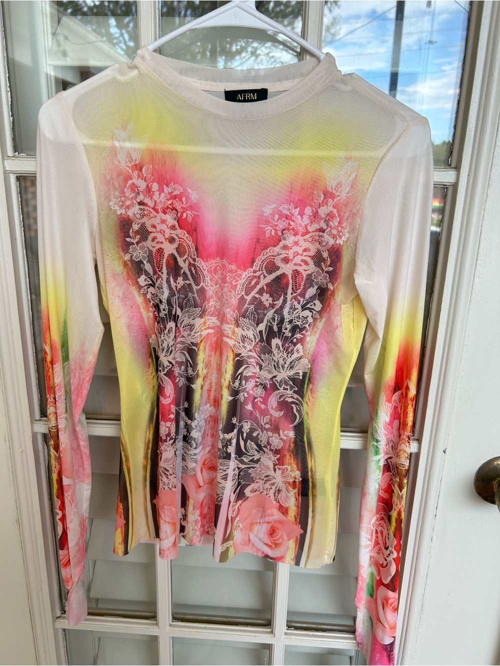 AFRM Pink & Yellow Floral Ombre Long-Sleeve Tee